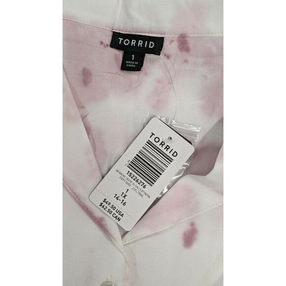 Torrid Womens Plus Size 1 Challis Tie Dye Mauve Button Front White NWT - Picture 11 of 11